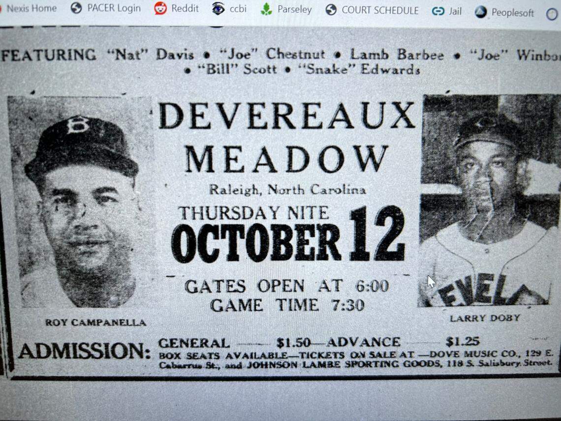 Jackie Robinson’s barnstorming all-stars played the Raleigh Tigers in Devereux Meadow in 1950, winning 16-2.