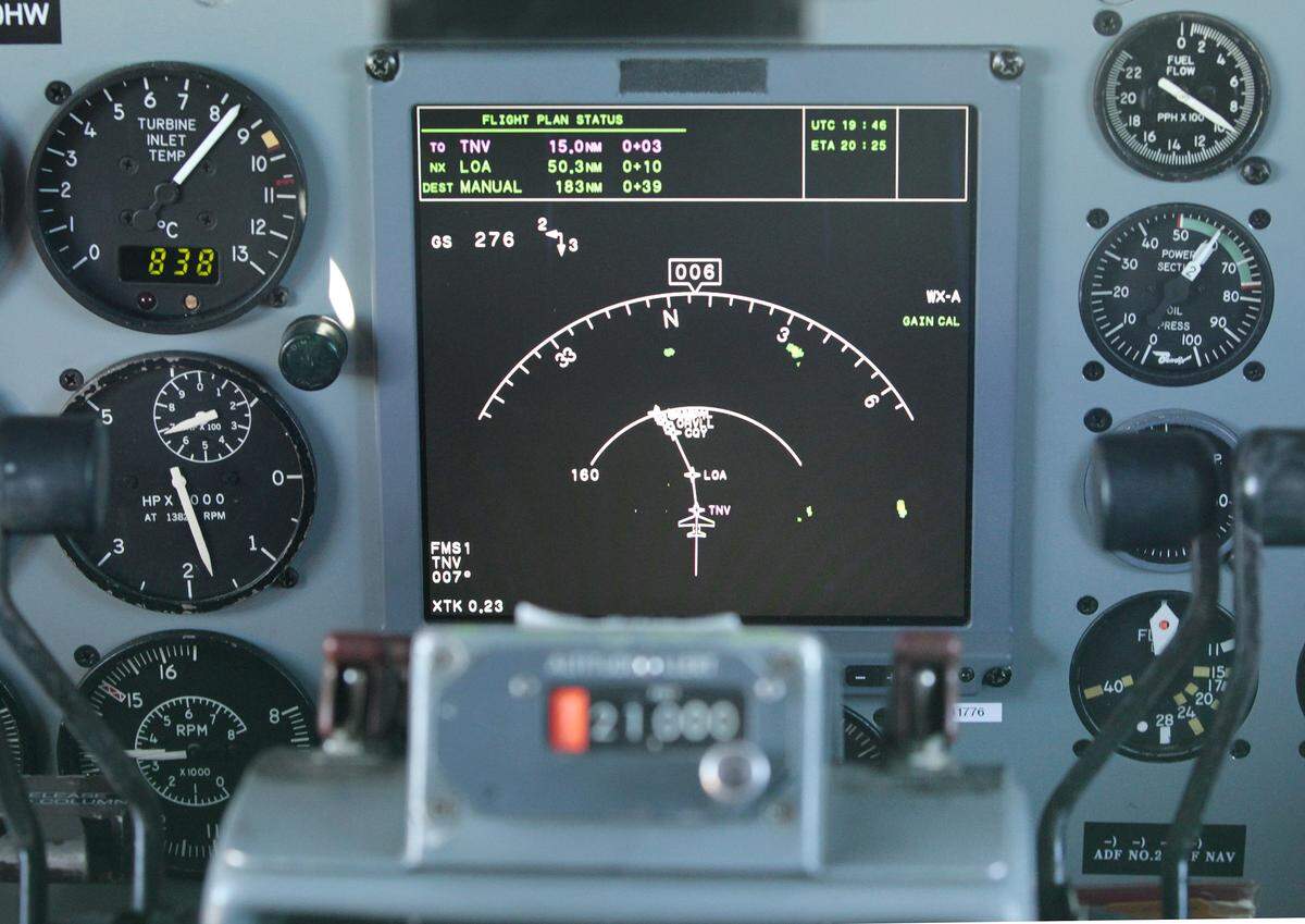 Honeywell Aerospace newest version of their IntuVue 3-D radar mounted in in the cockpit of a 1952 Convair 580 in Dallas, TX, Wednesday, August 12, 2014.