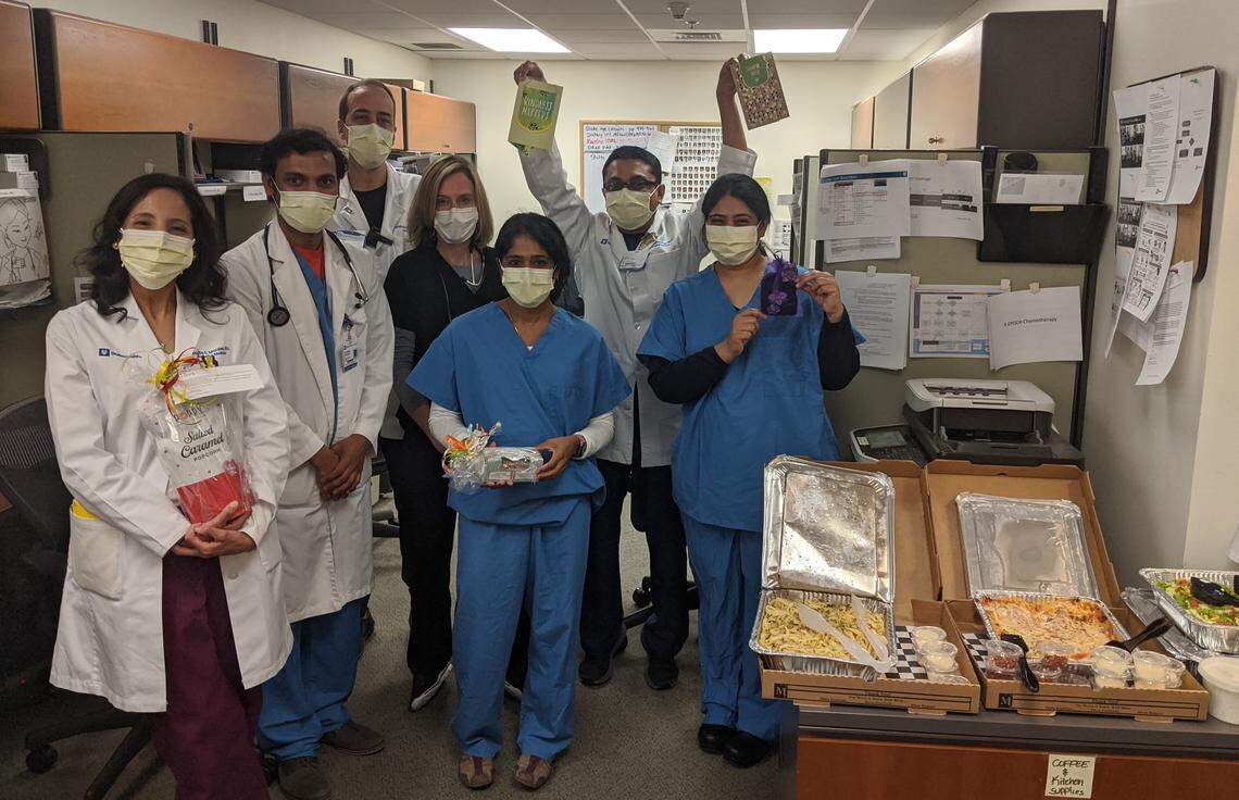 Staff members at Duke Raleigh Hospital on Wake Forest Road received all sorts of donations, including meals, from donations.