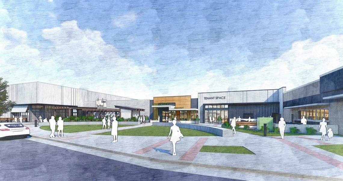 Ram Real Estate is planning a new look for several exterior entrances at University Place mall in Chapel Hill. The architectural updates are aimed at creating a more consistent appearance with the exterior of nearby Silverspot Cinema and the Bartaco restaurant. It will preserve the public plaza (at center).