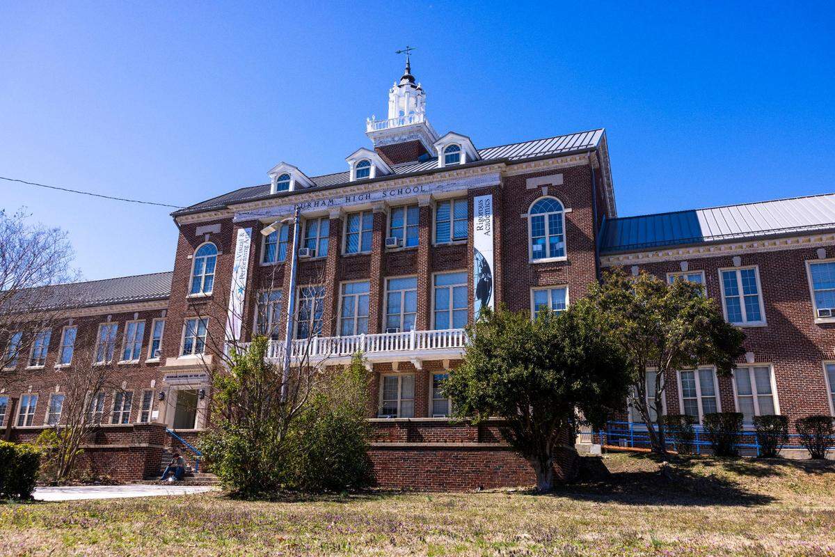 An exterior view of Durham School of the Arts on Tuesday, March 11, 2025.