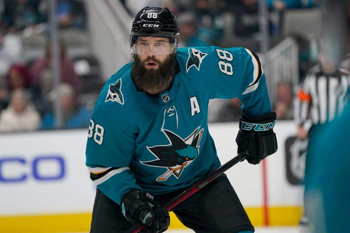 San Jose Sharks defenseman Brent Burns against the Nashville Predators during an NHL hockey game in San Jose, Calif., Saturday, March 5, 2022. (AP Photo/Jeff Chiu)