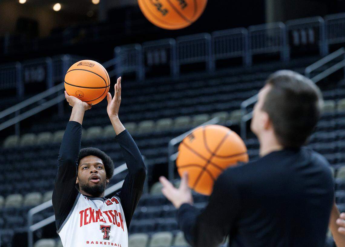 Texas Tech’s Kerwin Walton puts up a shot during practice on Wednesday, March 20, 2024, at PPG Paints Arena in Pittsburgh, Pa. Walton played two seasons for North Carolina before joining the Red Raiders. N.C. State will face sixth-seeded Texas Tech at 9:40 p.m. on Thursday in Pittsburgh.