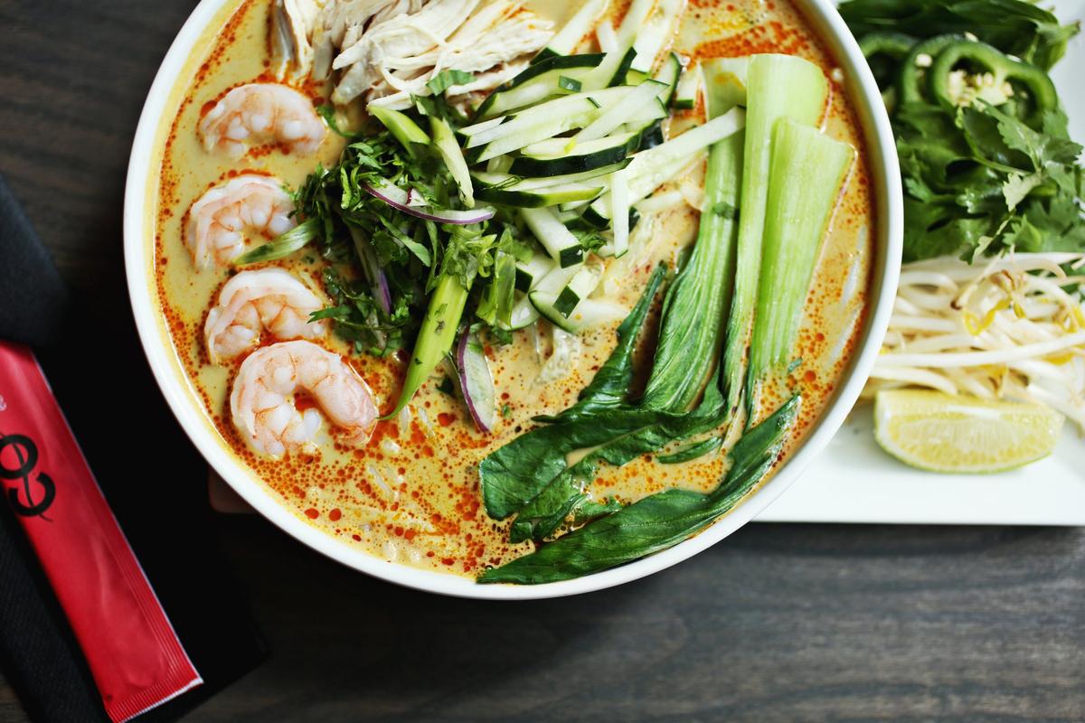 CO’s Curry Laksa ‘s contains shrimp, shredded chicken, bun rice noodles, shredded cucumber, thai basil, baby bok choy that is served in a spicy coconut broth. CO in North Hills is part of North Hills Restaurant Week.