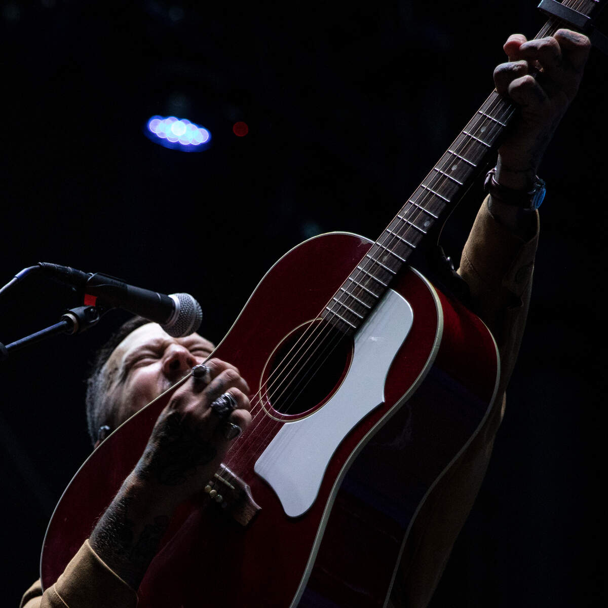 American Aquarium’s BJ Barham on stage at the sold-out Band Together Mighty Giveback concert, Friday night, Oct. 28, 2022.