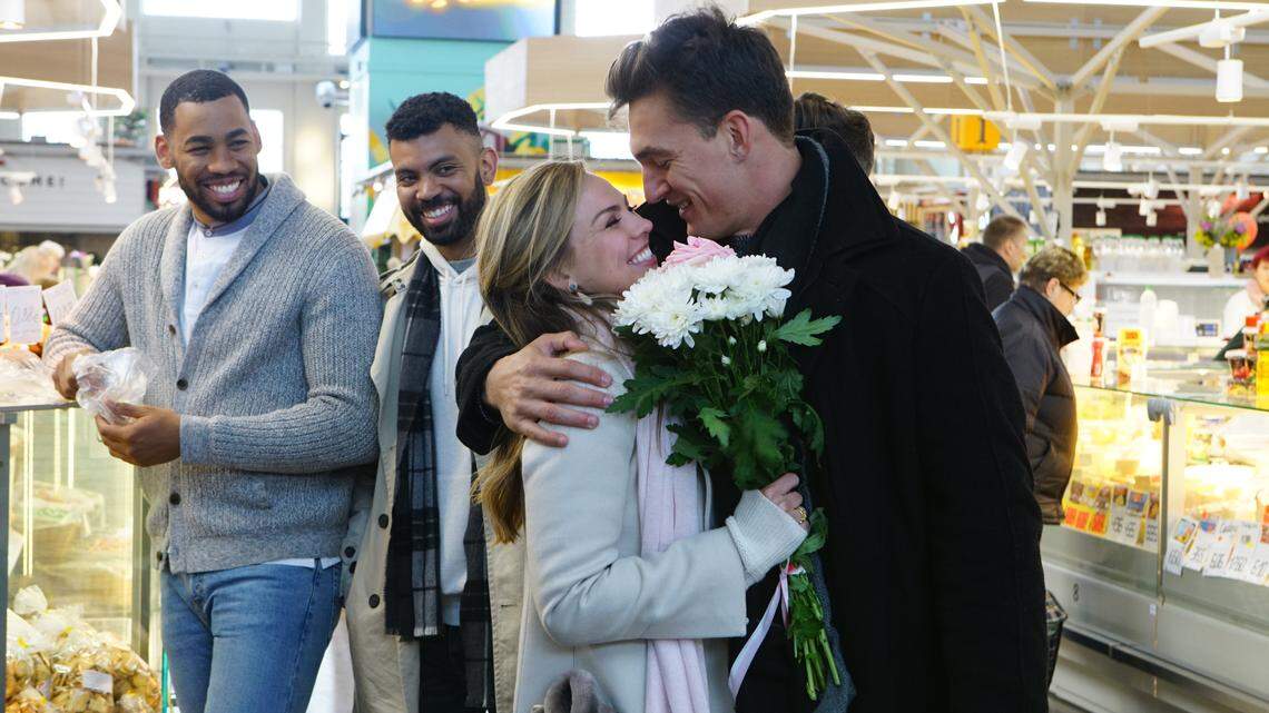Hannah Brown and Tyler Cameron hug in Riga, Latvia, on ABC’s “The Bachelorette.”