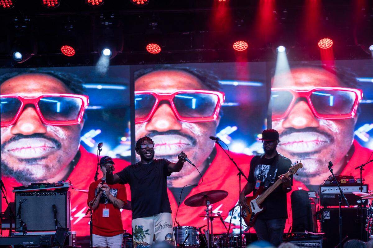 0Comedian Hannibal Buress performs as his rap alias Eshu Tune Thursday, Sept. 7 2023 st Moore Square in Raleigh during the annual Hopscotch Music Festival.
