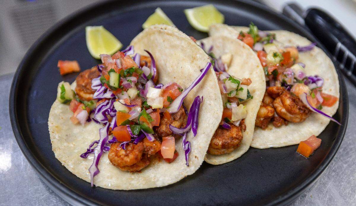 Shrimp tacos from Gringo A Go Go, one of the Triangle’s top tacos spots, photographed on Monday, April 28, 2025 in Raleigh, N.C.