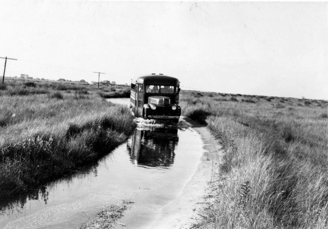 Bus on the way to Hatteras from mainland Manteo.