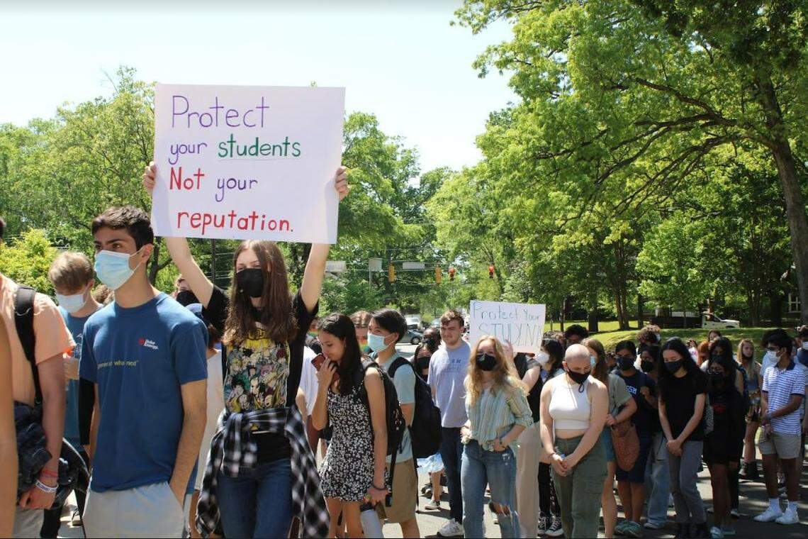 About 300 students and faculty members at the North Carolina School of Science and Math participated in a silent walkout Monday in protest of the high school’s handling of sexual assault cases.
