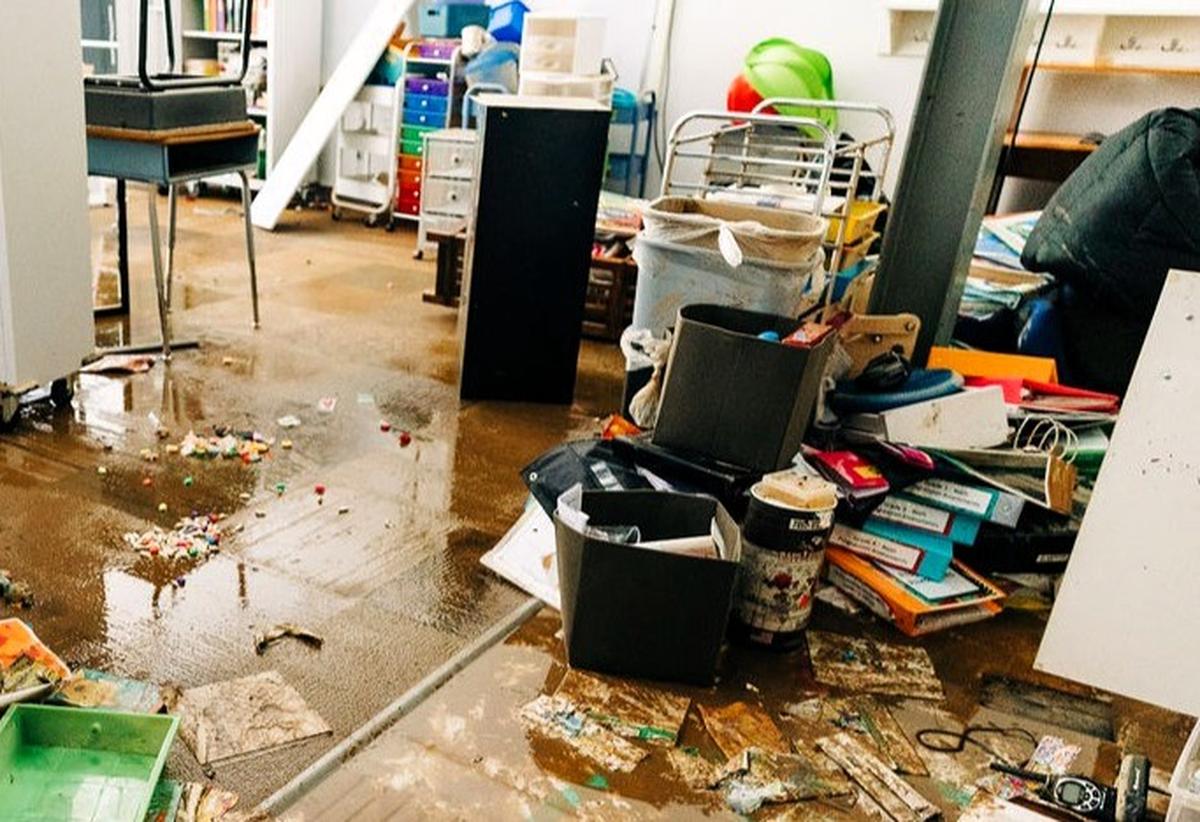 Floodwaters from the Eno River swept books, projects and administrative files from one end of The Expedition School to the other on July 6, 2025, in Hillsborough, NC.