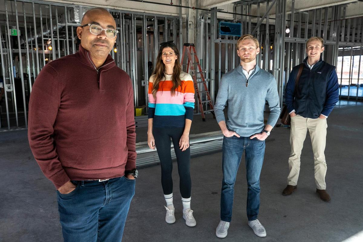 2ndF founder Bill Spruill with team members Stephanie Shaner, Liam King, and John Landers, in their new office space at 421 N. Harrington Street on Thursday, December 29, 2022 in Raleigh, N.C.