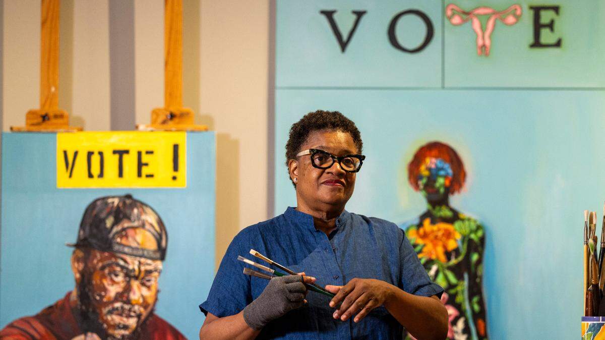 Beverly McIver at her painting studio in Chapel Hill on Thursday, July 25, 2024.