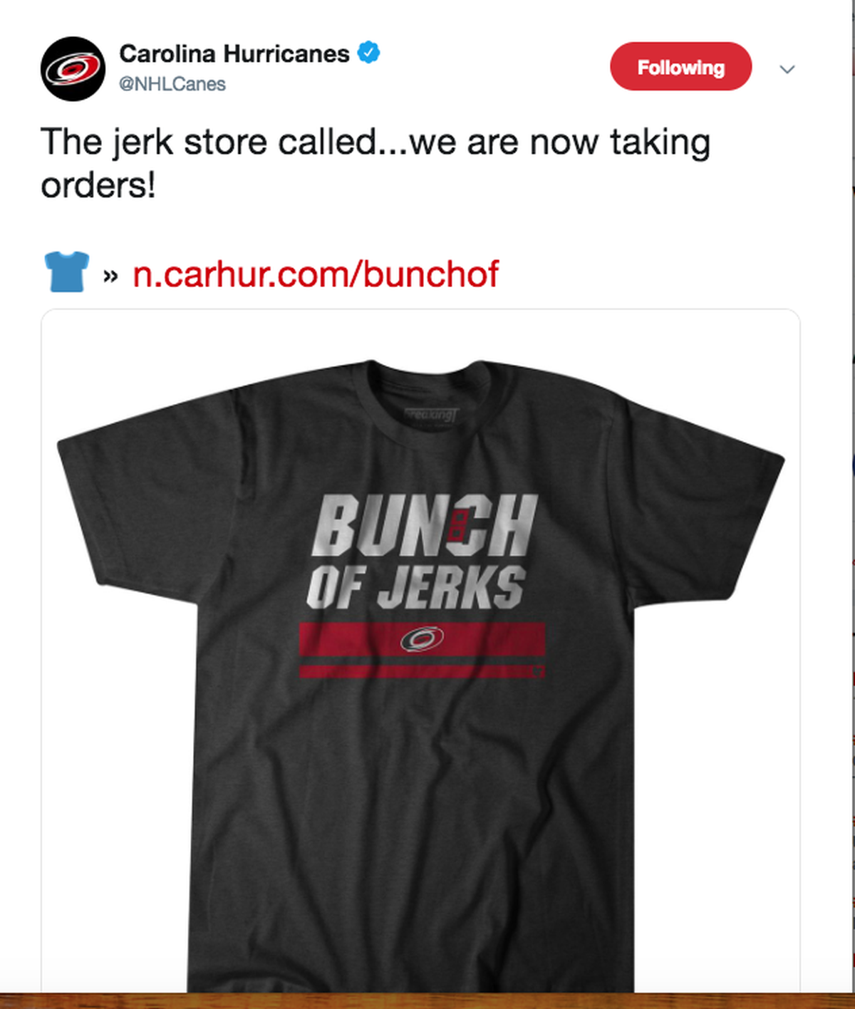 The Carolina Hurricanes quickly turned Hockey Night in Canada commentator Don Cherry’s opinion about the team being a “bunch of jerks” for having postgame celebrations at home into a catchphrase and T-shirts for their fans.