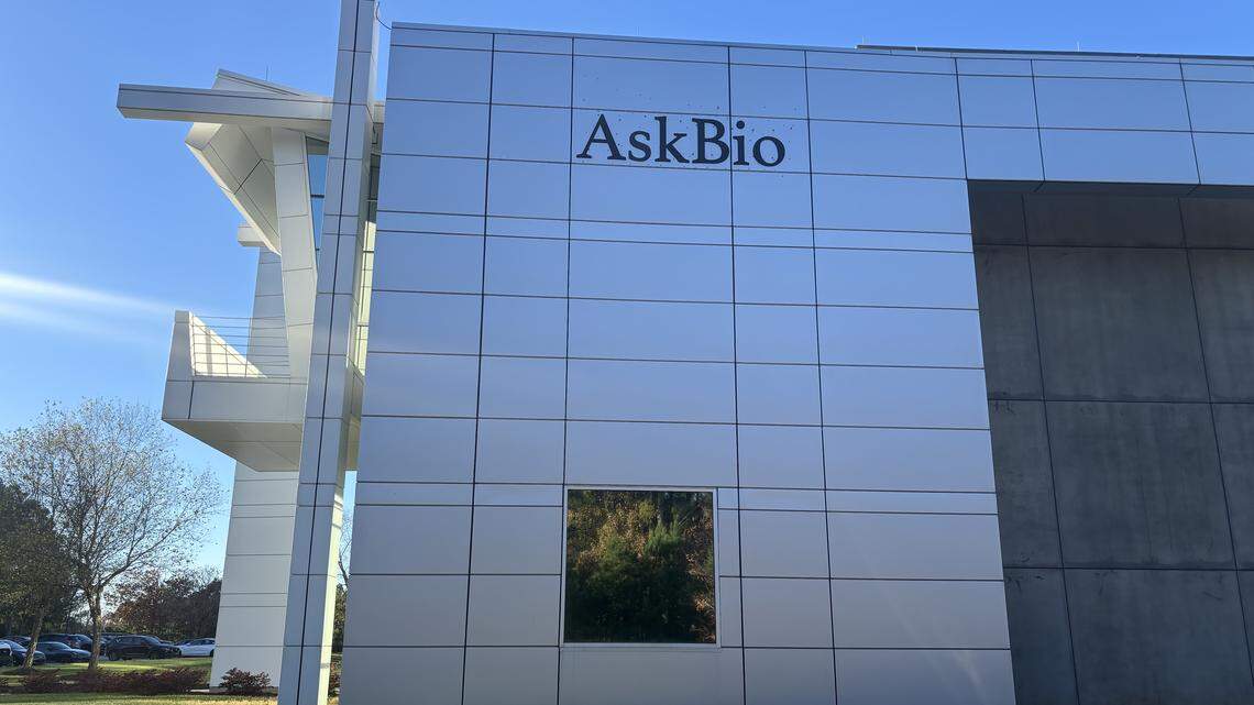 Headquarters of the gene therapy company AskBio in Research Triangle Park, N.C. on Nov. 11, 2025.