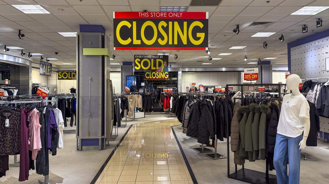 Closing sale signs hang from the ceiling inside Macy’s at Triangle Town Center on Tuesday, Jan. 13, 2026. Macy’s recently announced the closing of its Triangle Town Center location.