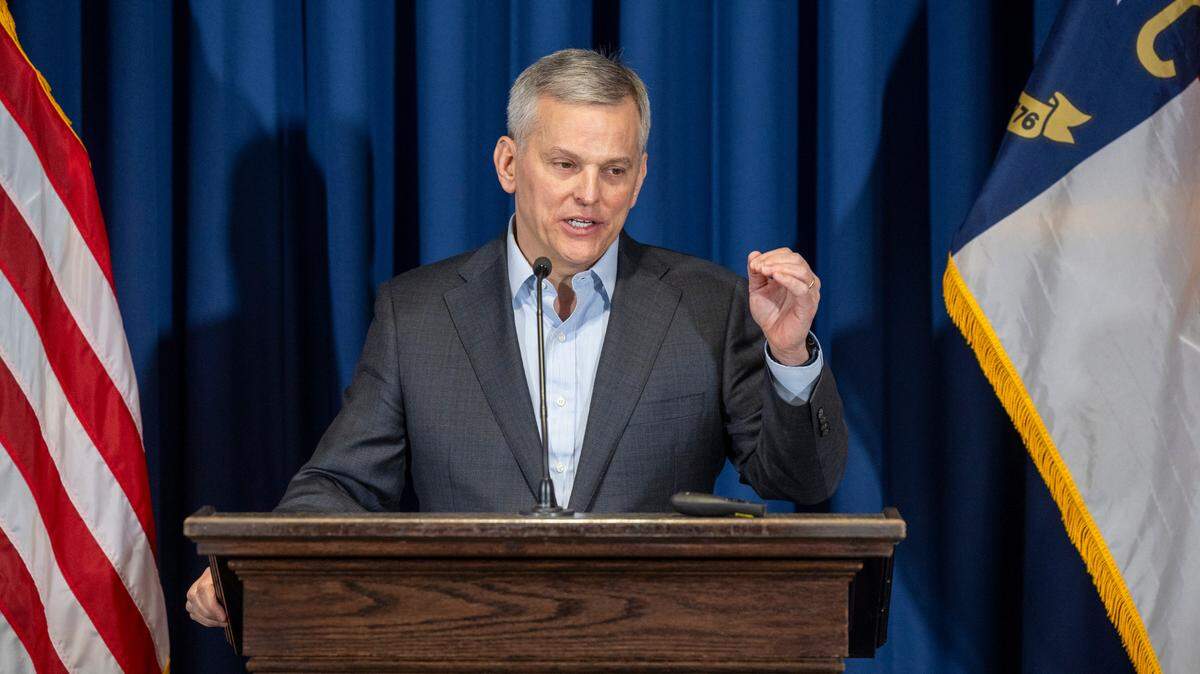 Gov. Josh Stein announces his 2025-27 state budget proposal during a press conference Wednesday, March 19, 2025, at the Albemarle Building in Raleigh.