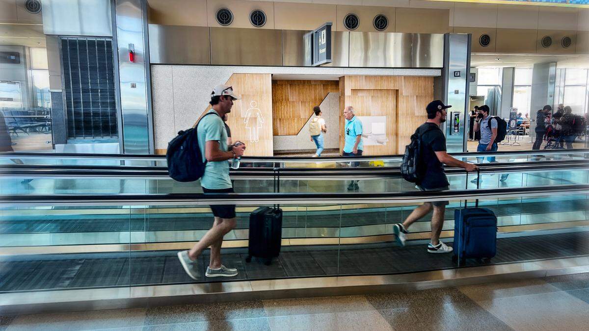 A conceptual rendering of what the restrooms in the concourses of Terminal 2 at Raleigh-Durham International Airport might look like from the outside after a planned “refresh.” The airport hopes to have final designs next summer and begin construction soon after.