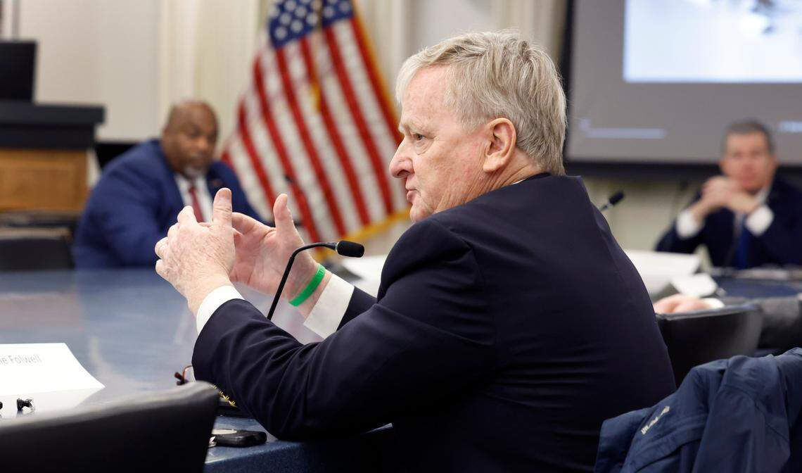 State Treasurer Dale Folwell speaks during the Council of State meeting in Raleigh, N.C., Tuesday, Jan. 9, 2024.