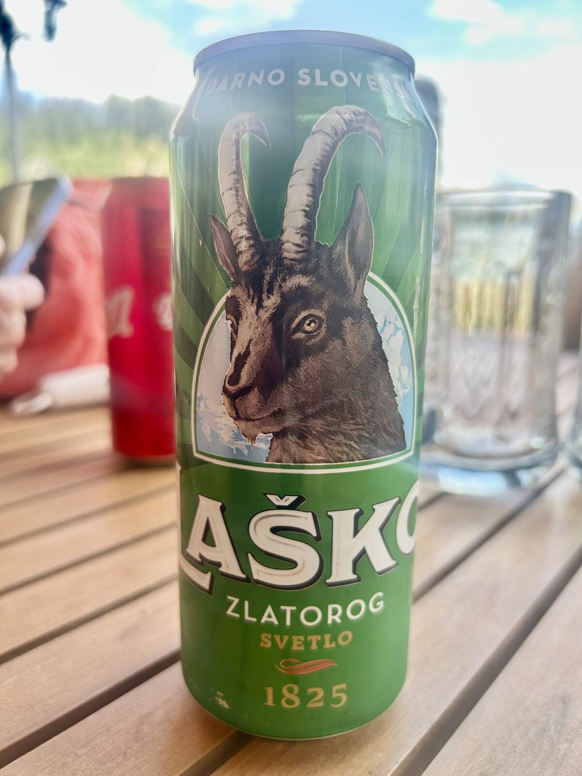 IMG_6078 (1).jpeg Lasko beer from Slovenia, featuring Zlatorog the mythical goat creature.