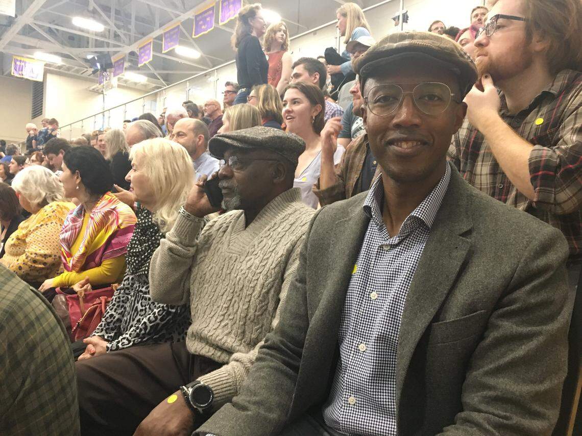 Stephen Fusi of Holly Springs attends an Elizabeth Warren rally in Raleigh, North Carolina, on Nov. 7, 2019.