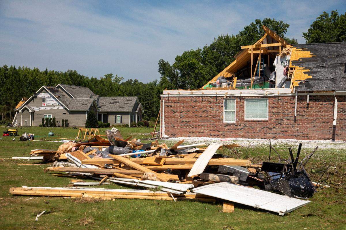 Heavily damaged homes on Great Glen in the Belmont Lakes Country Club community in Rocky Mount Thursday, July 20, 2023. An EF3, tornado with wind speeds of 150 mph touched down in Nash County Wednesday around 12:30 p.m. Wednesday according to the Raleigh National Weather Service..