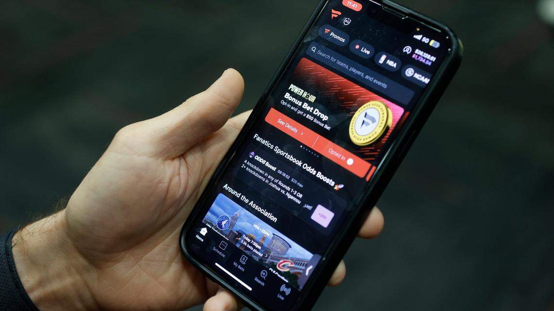 Rob Brazer, Vice President of Product for Fanatics Sportsbook, demonstrates the Fanatics Sportsbook app on Friday, March 8, 2024. Online sports betting in North Carolina will become legal Monday, March 11.