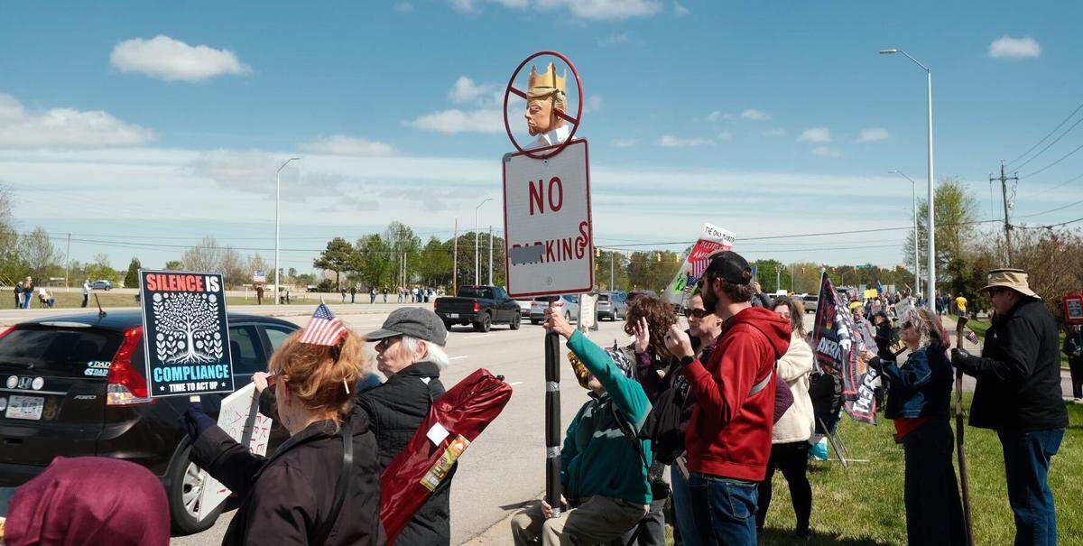 No Kings protesters along Raleigh, N.C. Capital Blvd., Saturday, March 28, 2026.
