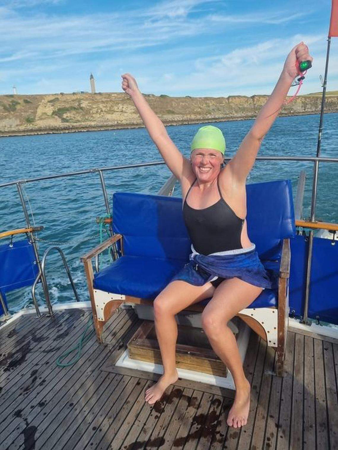 Laura Goodwin, 44, of Cary, swam the English Channel on Monday, July 11, notching a lifelong goal