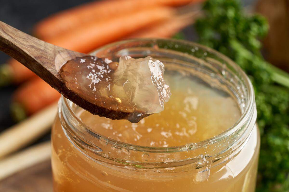 The signature “jiggle” showcases how much collagen is present in properly prepared bone broth.