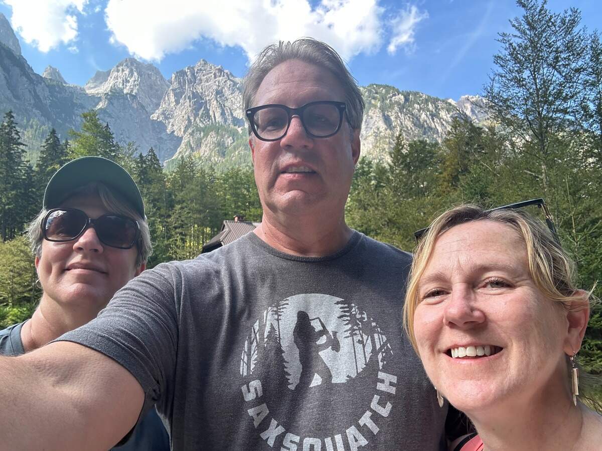 IMG_6050.jpeg The columnist, his sister Jo Gadsby and his wife Amber Nimocks below the Julian Alps in Slovenia.