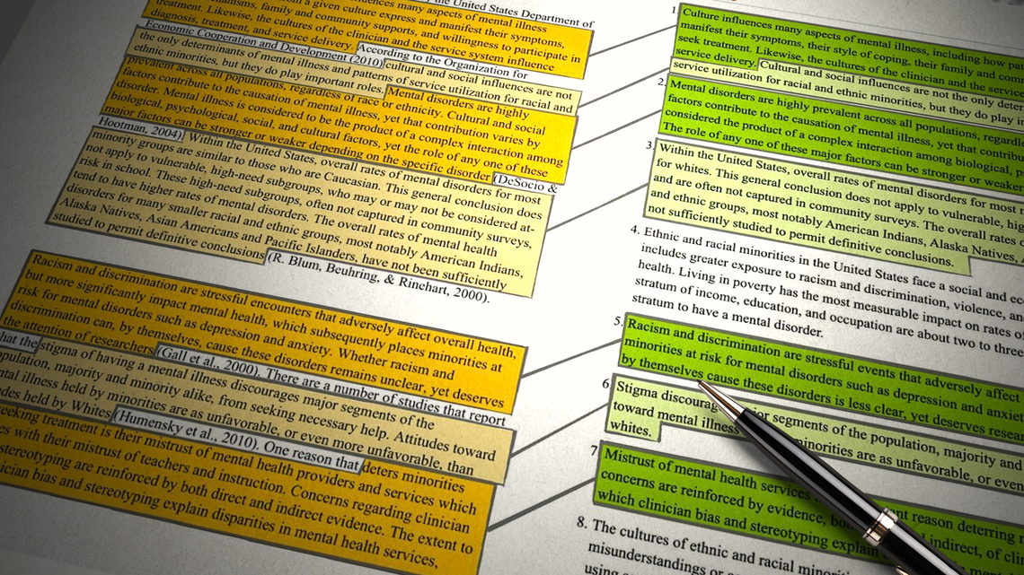 A comparison of text from Chapel Hill-Carrboro City Schools Superintendent Nyah Hamlett’s dissertation (left) and text from a U.S. Surgeon General’s report (right).