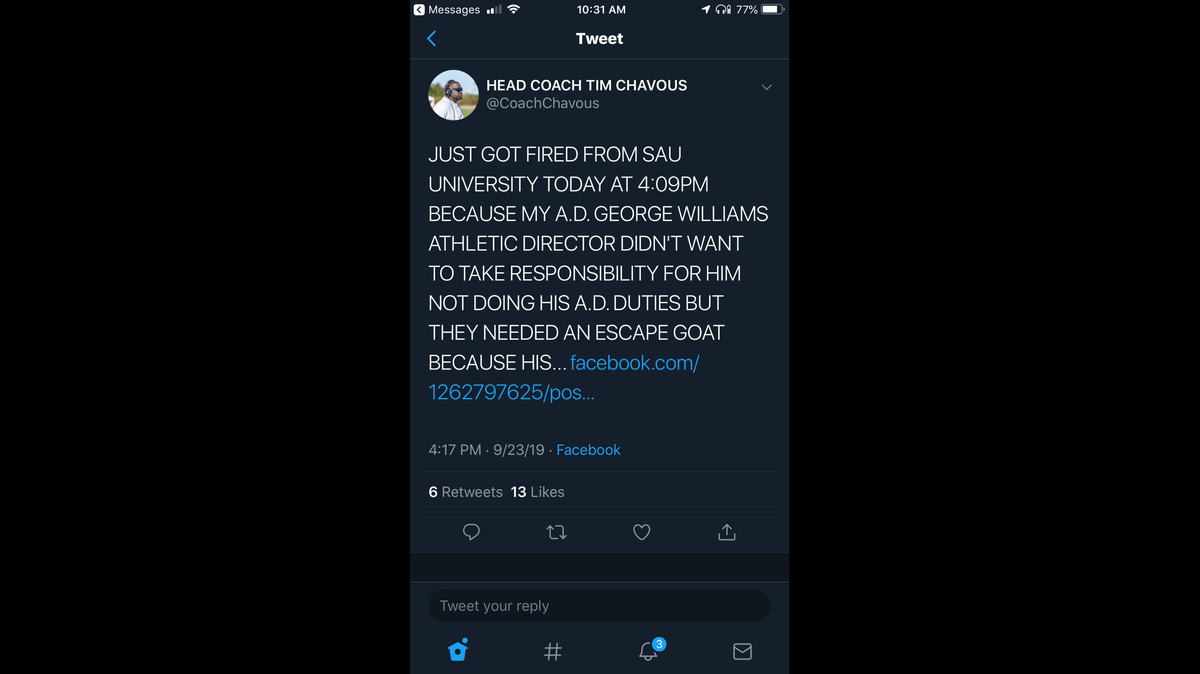 A screen shot from St. Aug’s football coach Tim Chavous’ Twitter account.