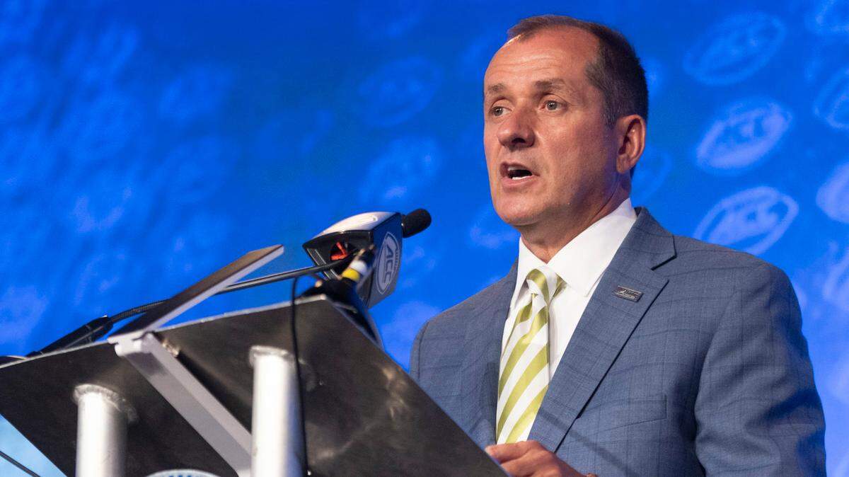 ACC Commissioner Jim Phillips answers questions about the future of the conference during his Commissioner’s Forum in the Westin grand ballroom during the 2022 ACC Football Kickoff on Wednesday, July 20, 2022 in Charlotte, N.C.