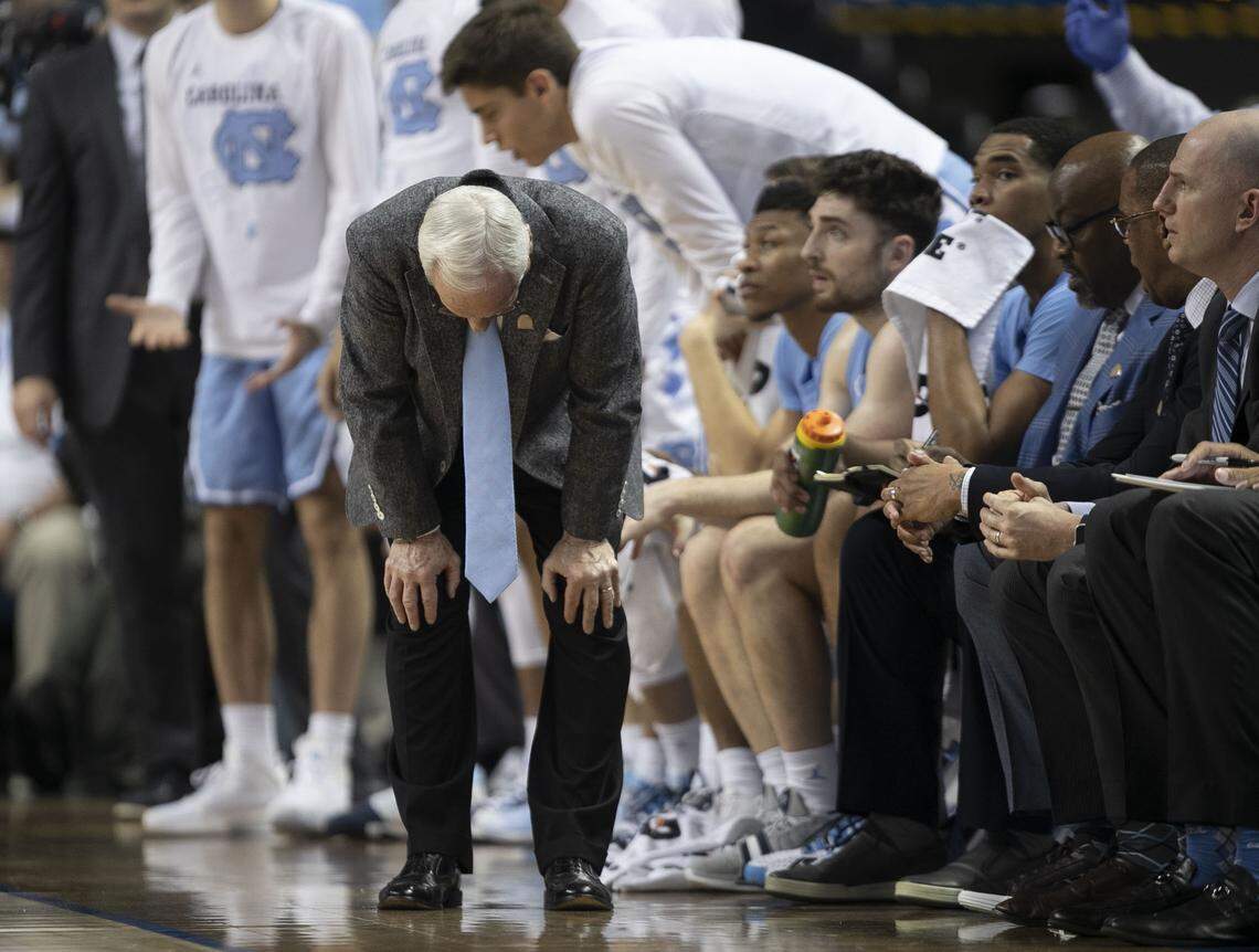 North Carolina coach Roy Williams reacts to a foul against his team during the first half against Syracuse in the the second round of the ACC Tournament at the Greensboro Coliseum in Greensboro, N.C.