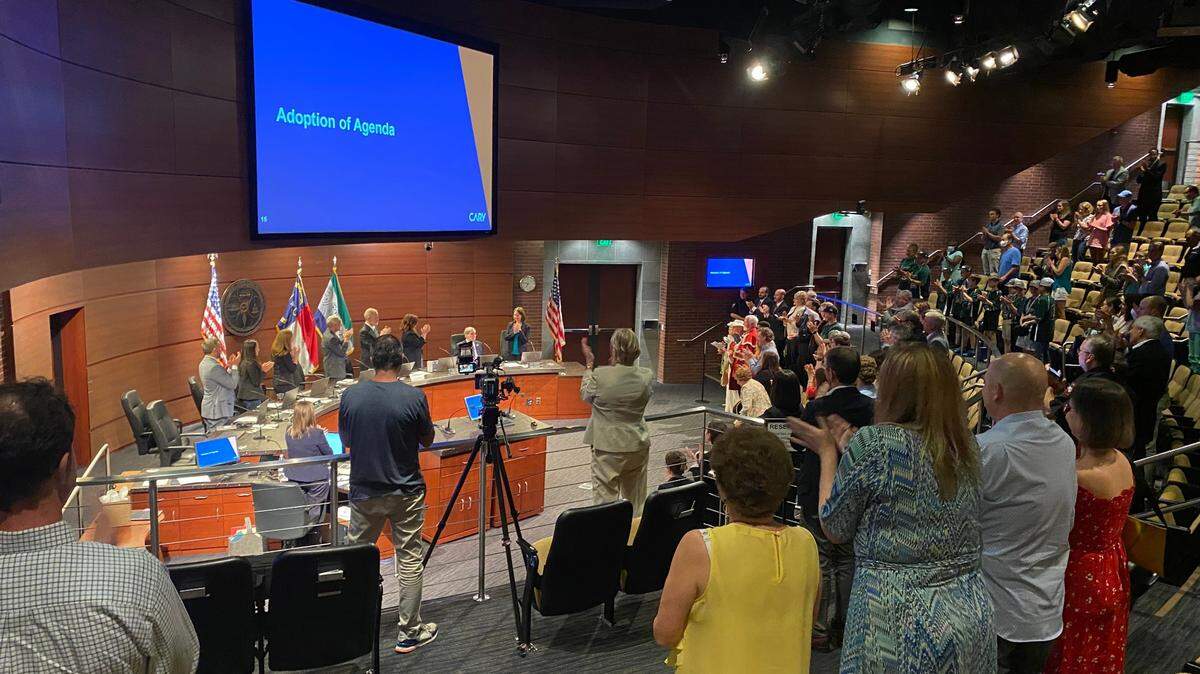 Councilman Ed Yerha received a standing ovation on his final night in Cary’s Town Council on Aug. 25, 2022.