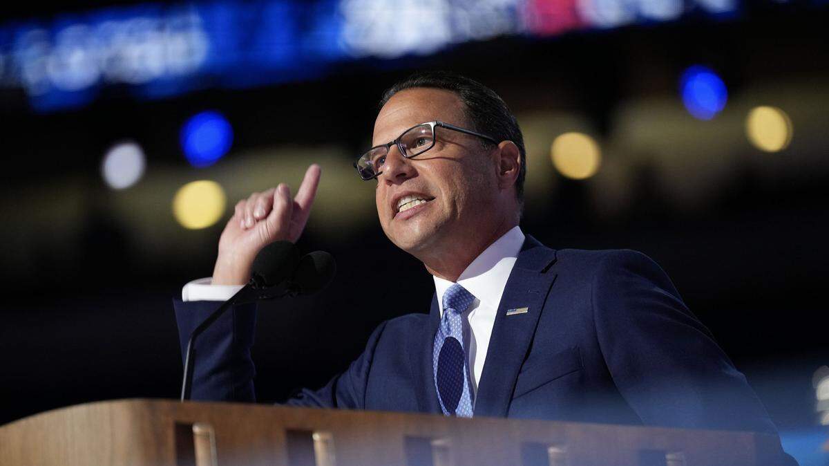 Pennsylvania Gov. Josh Shapiro speaks on stage during the third day of the Democratic National Convention at the United Center on Wednesday, Aug. 21, 2024, in Chicago.