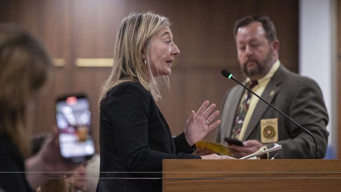 Planned Parenthood South Atlantic President and CEO Paige Johnson speaks during a Senate Appropriations Committee meeting at the Legislative Office Building in Raleigh on Tuesday, Sept. 22, 2026. Proposed legislation could block Medicaid funding for Planned Parenthood, requiring patients to seek alternative reproductive health providers across North Carolina.