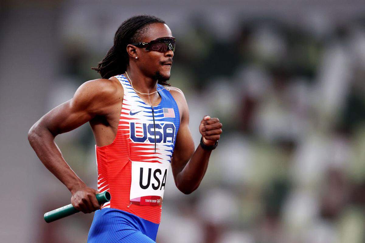Randolph Ross of of the United States competes in the Men’s 4 x 400m Relay at the Tokyo 2020 Olympic Games on August 6, 2021 in Tokyo, Japan. The Garner native and NCAA champion at North Carolina A&T came home with a gold medal.