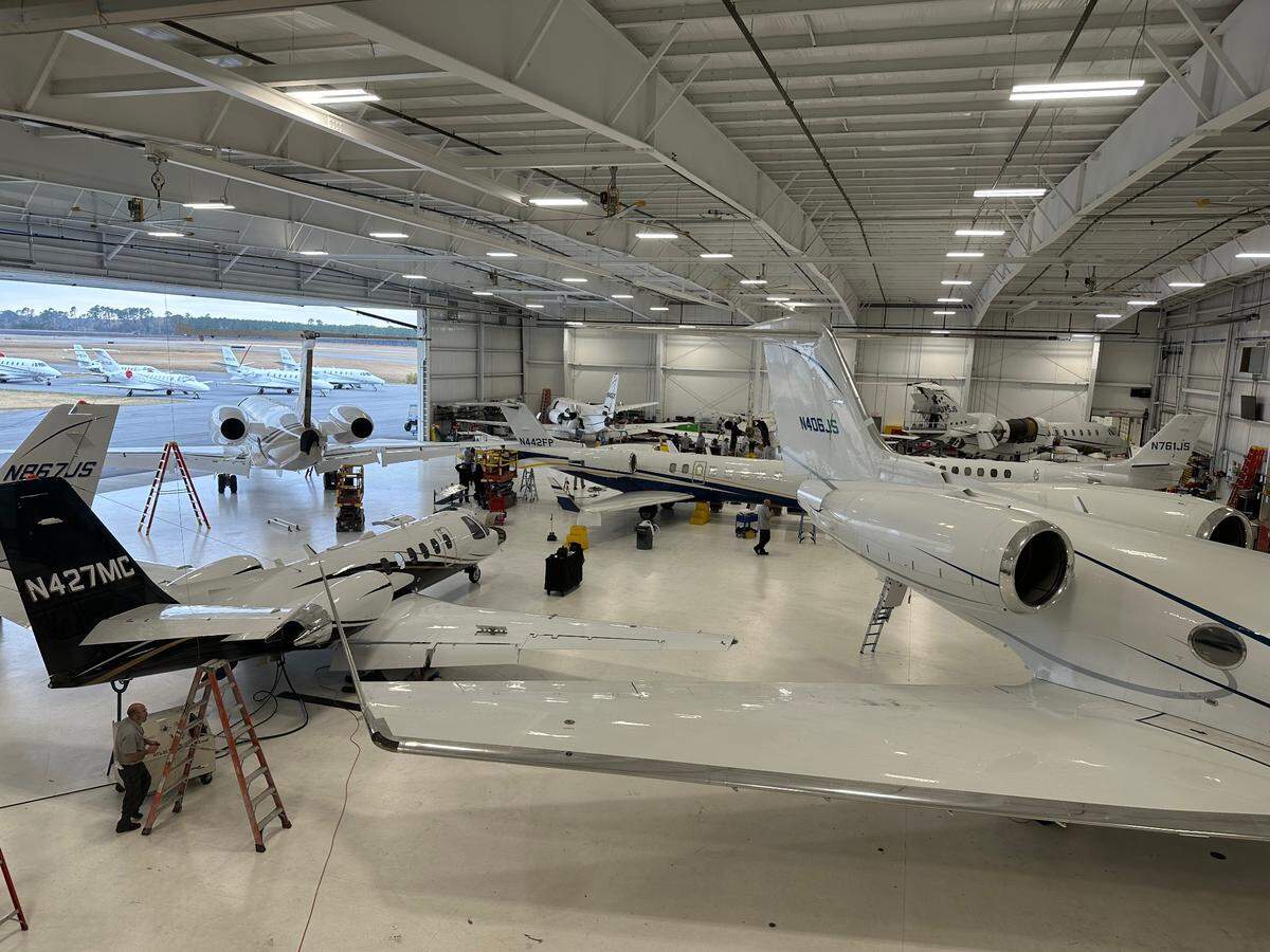 A maintenance hangar at flyExclusive, the private jet company based at the N.C. Global TransPark in Kinston. State lawmakers have allocated $30 million to build the company a new headquarters and pilot training building at the state-owned park.