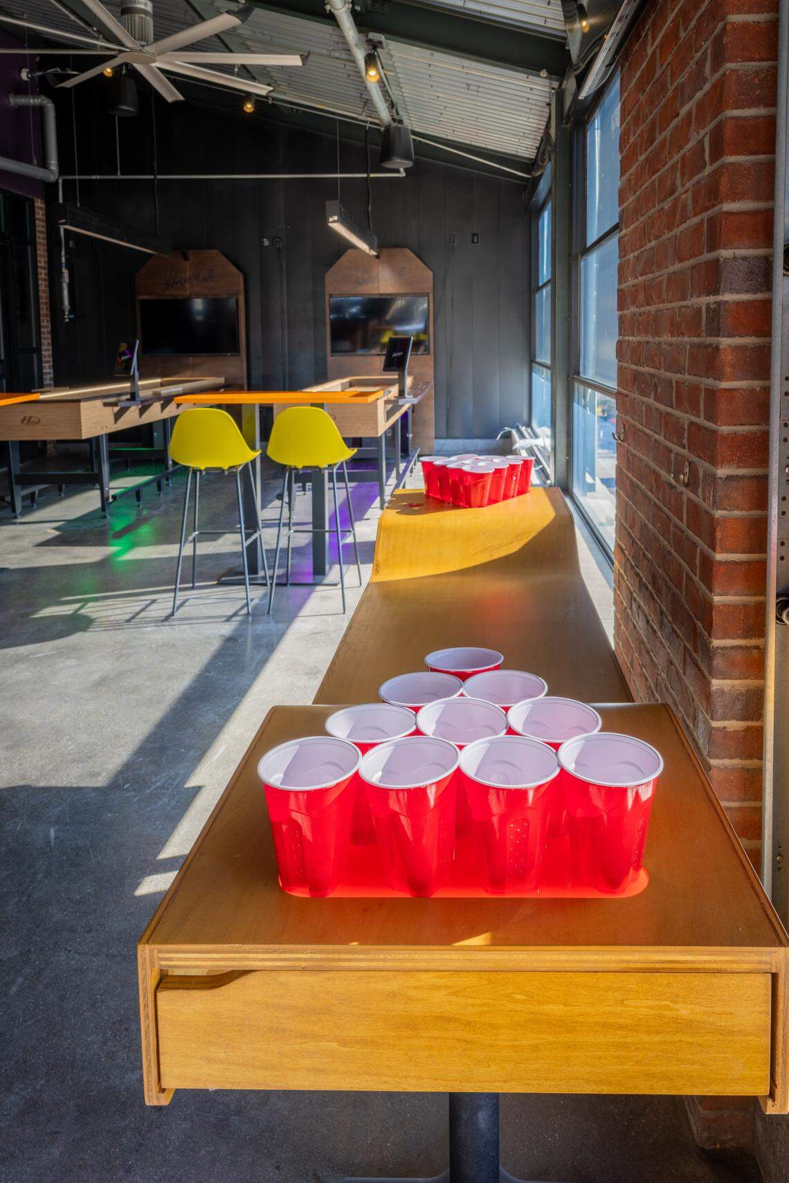 This is probably not the beer pong set up you remember from college.