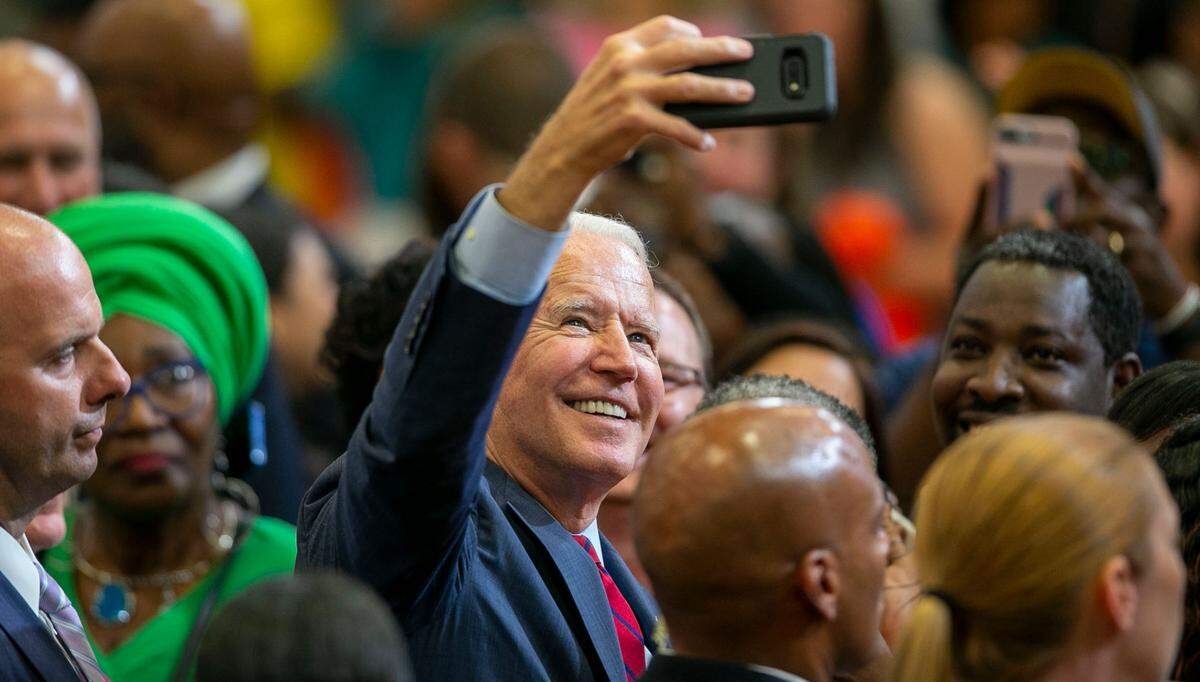 President Joe Biden takes a selfie with healthcare workers as he works the rope line following his remarks at Green Road Community Center on Thursday, June 24, 2021 in Raleigh, N.C. Biden visited Wake County to boost the COVID-19 vaccination effort.