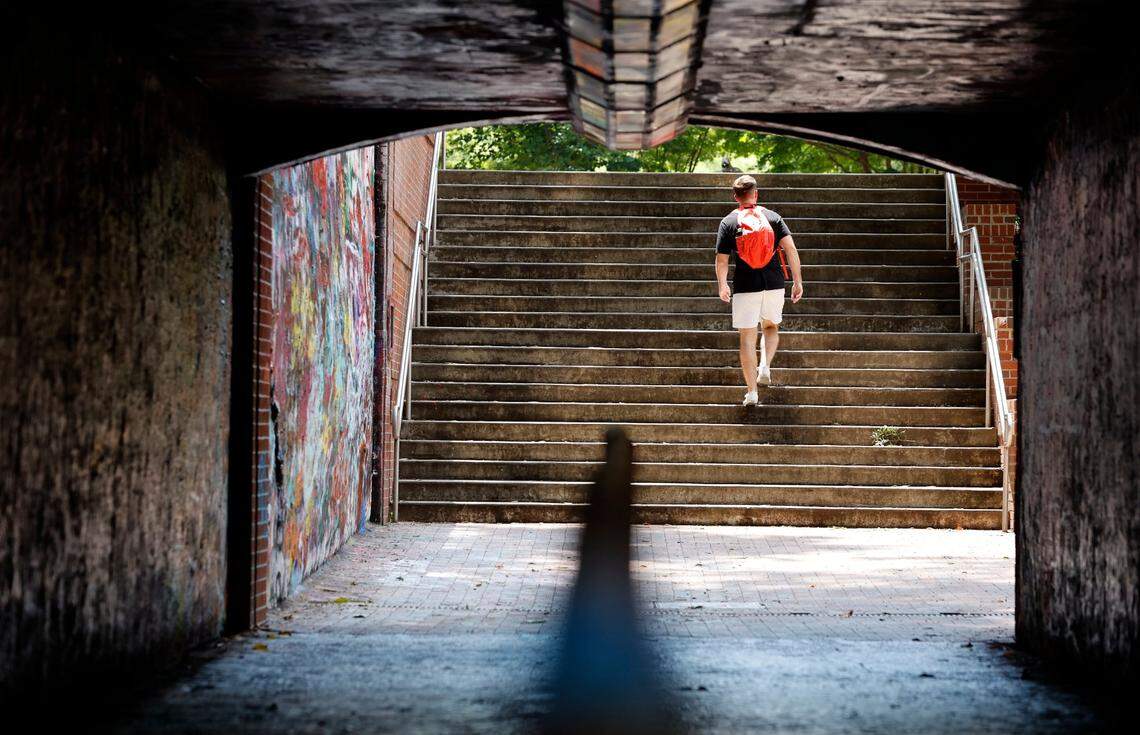 A look at the Free Expression Tunnel on the campus of N.C. State University in Raleigh, N.C., Thursday, August 4, 2022.