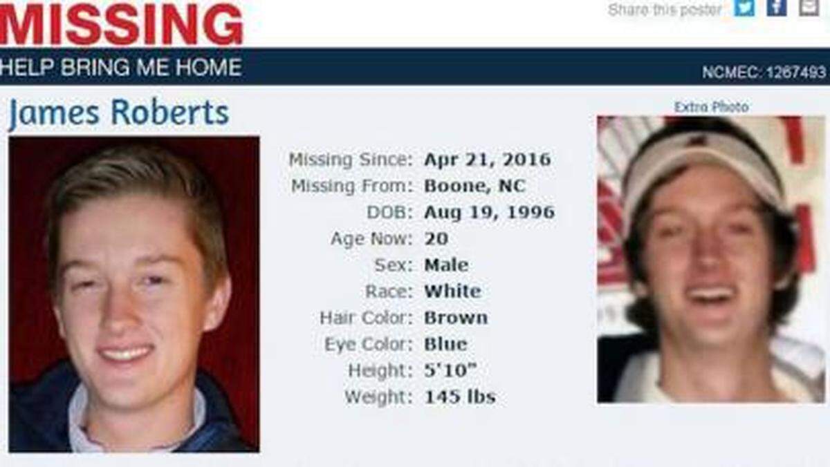 Appalachian State student James Martin Roberts disappeared from the Boone, NC, campus on April 21, 2016. The Boone Police Department is still investigating the case.