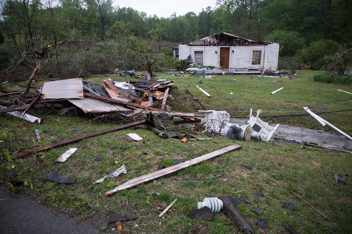An unoccupied home on Old 86 just south of I-40 near Hillsborough, NC, was damaged by severe weather on Friday afternoon, April 19, 2019.