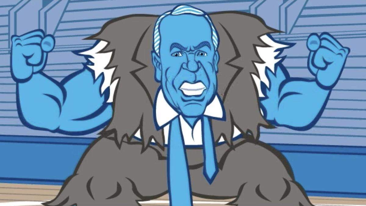 A Grey Blackwell illustration from his animated series of videos while a graphic artist/illustrator at The News & Observer. This one, on then-UNC basketball coach Roy Williams was titled “The Incredible Roy.”