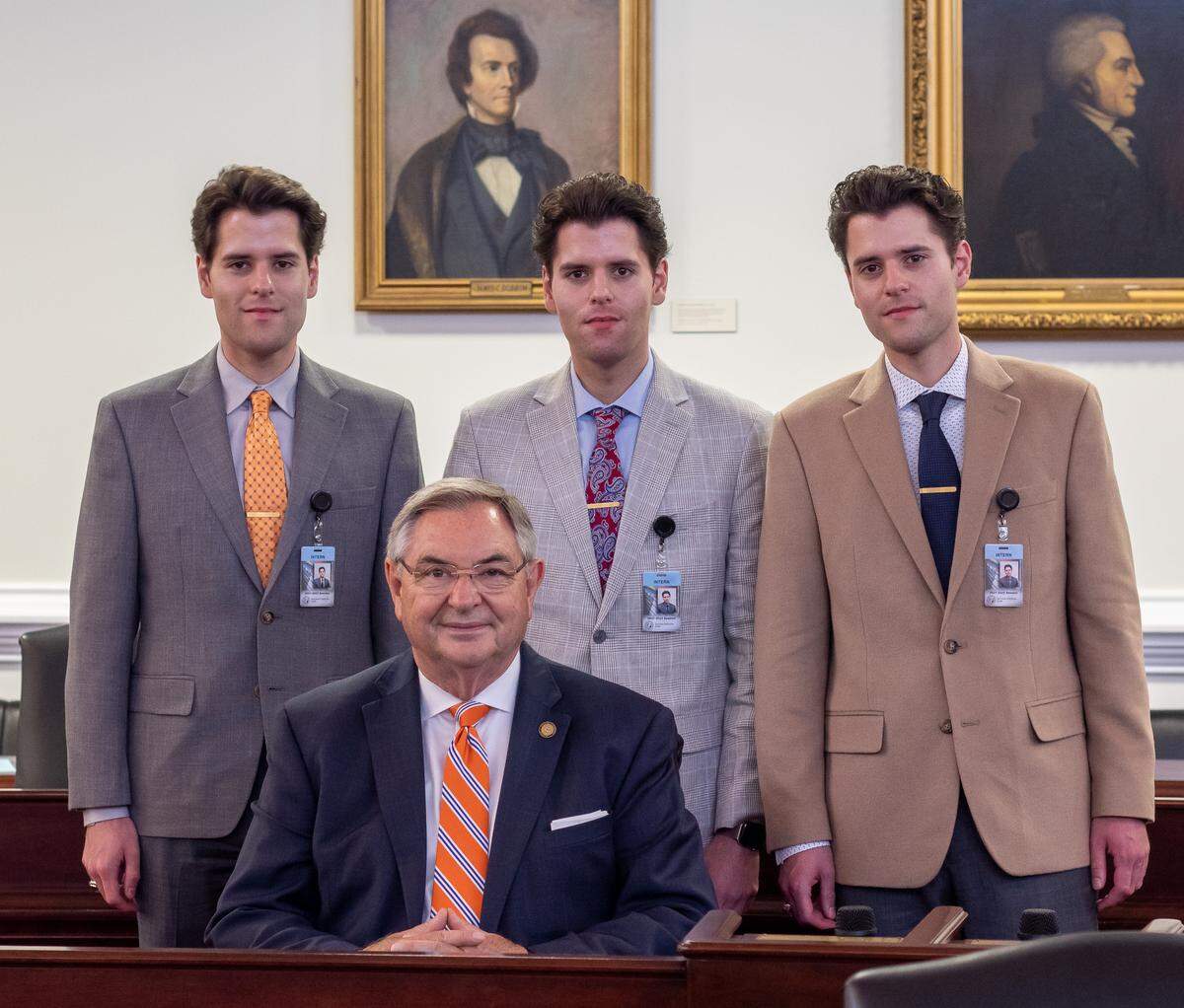 Nicholas, Zachary and Benjamin Osborne, identical triplets, all work for NC Sen. Jim Burgin.