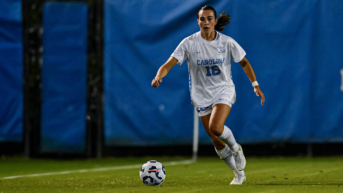 Olivia Migli plays for North Carolina women’s soccer during a game against Duke at Koskinen Stadium in Durham on Sept. 5, 2024. Migli transferred from Duke to UNC over the summer.