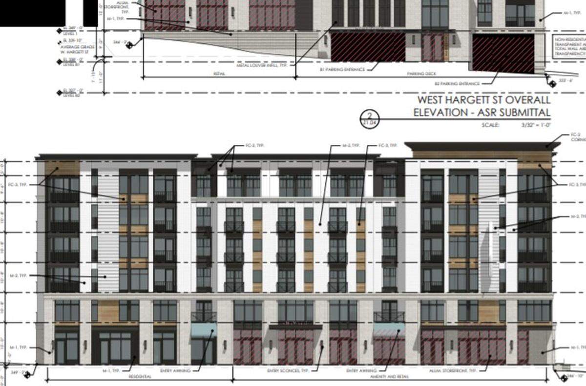 The mixed-use Bloomsbury building will have 72 one-bedroom units, 25 two-bedroom units and 38 studio apartments, including two levels of structured parking across a total of 183,490 square feet.