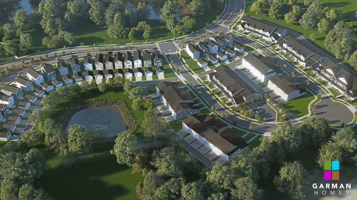 An aerial rendering of new homes coming to Allen Park at 2320 Old Milburnie Rd., east of Raleigh.